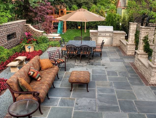 Finished paver and stone backyard patio